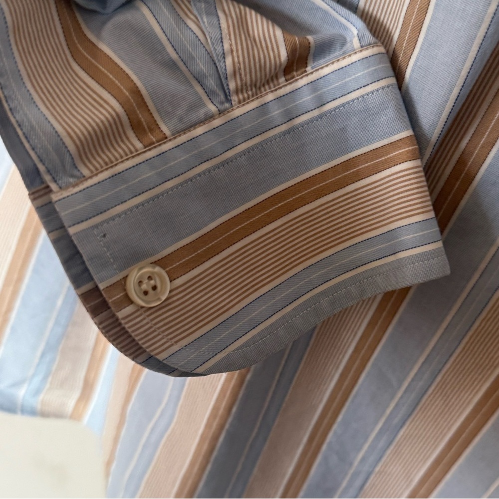 Barneys New York Blue and Tan Striped Shirt Men’s Medium - Picture 5 of 6